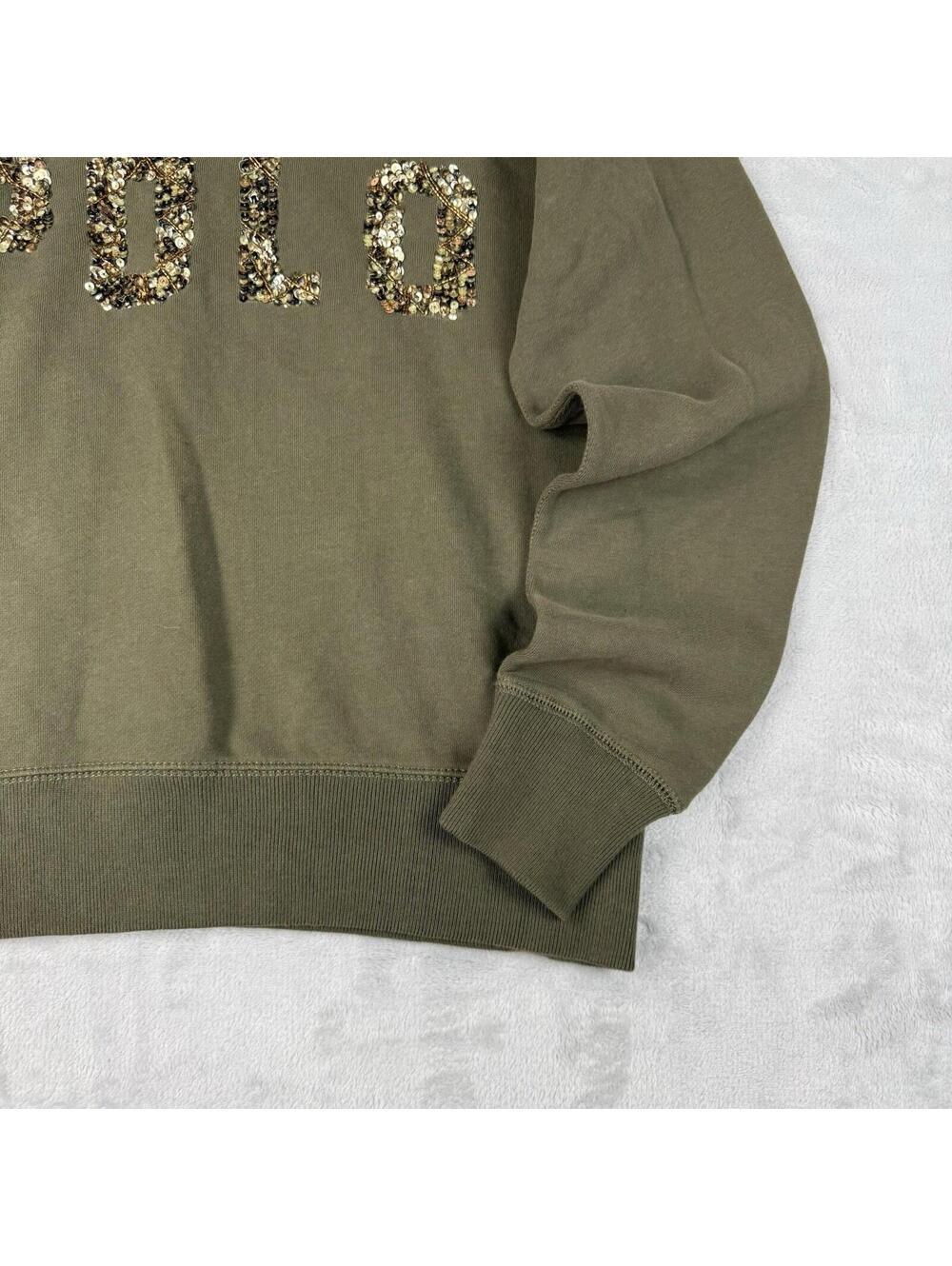 Polo Ralph Lauren Sweatshirt Olive Sequin Logo Crewneck Pullover Women XS Preppy - Picture 8 of 9